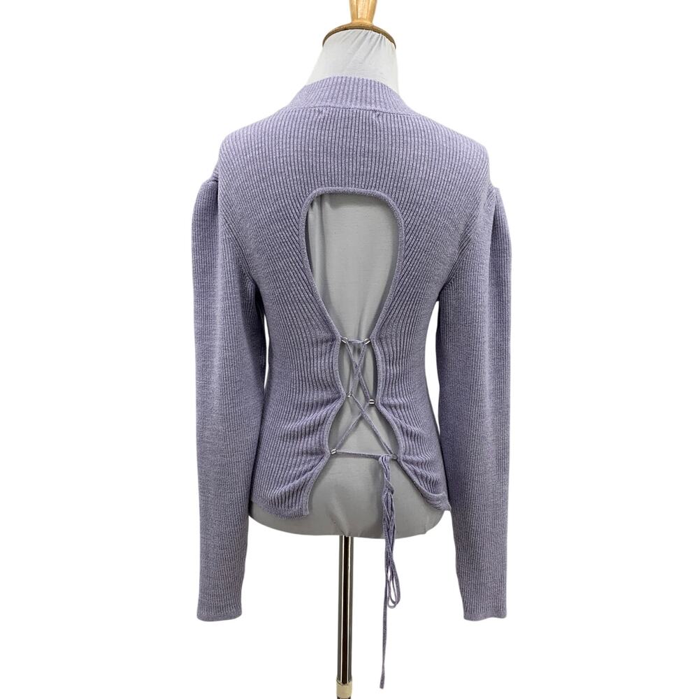 Anthropologie Sweater Women S Small Grapemist Metallic Lace Up Open Back Ribbed
